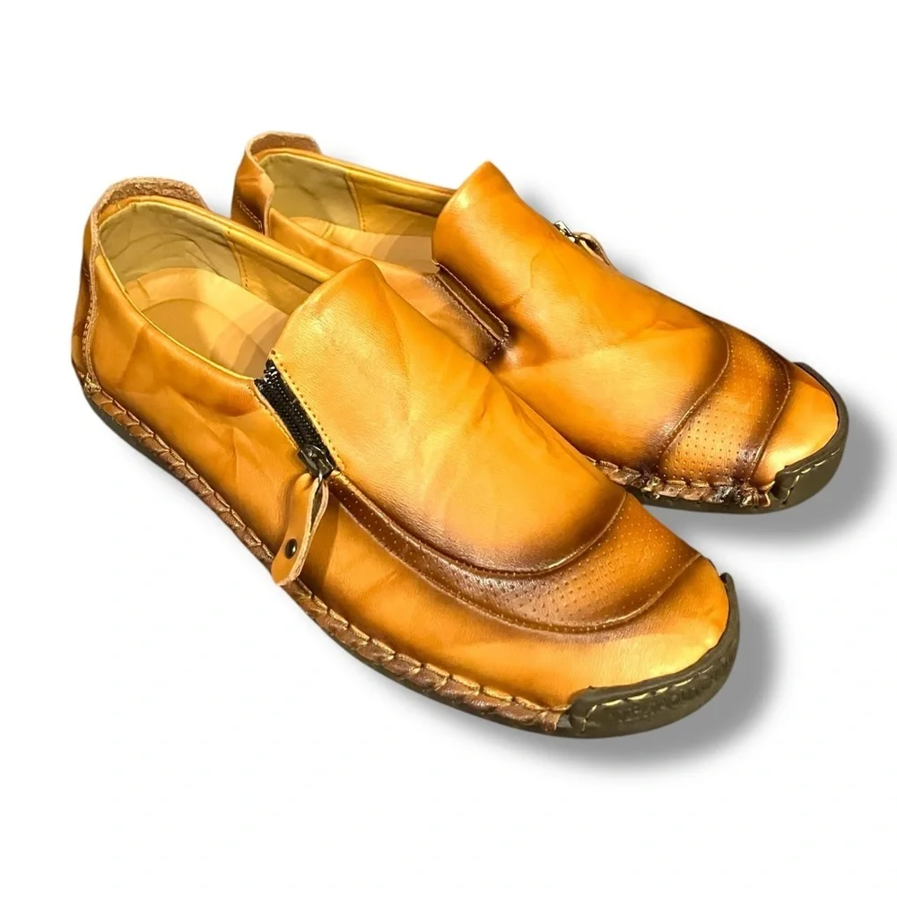 Caoutchouc Brown Leather Driving Shoes for Men 14.5